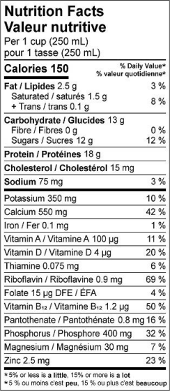 Nutritional Facts for Natrel Plus Vanilla 1% (2L)