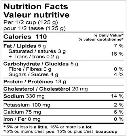  Nutritional Facts for 500G SEALTST 4% COTTAGE CHEESE