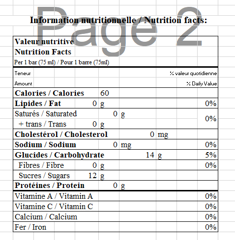  Nutritional Facts for 4X12X75ML SCOTSBURN LIME SUCETTE GLACÉE