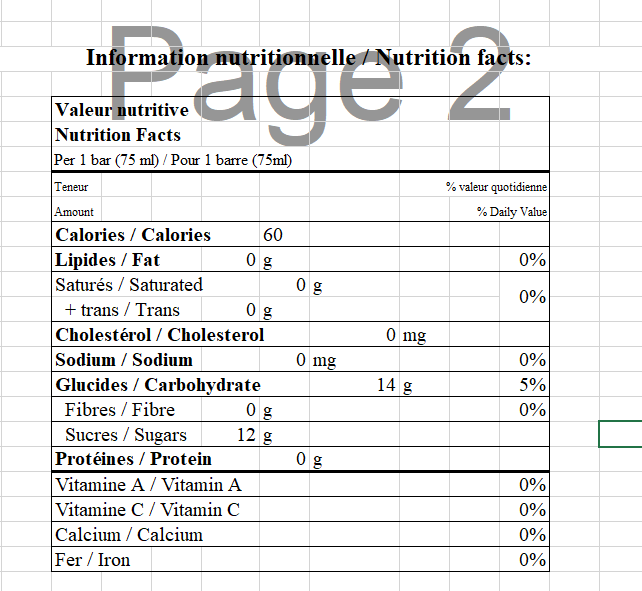  Nutritional Facts for 4X12X75ML SCOTSBURN ORANGE TWINPOP SUCETTE GLACÉE