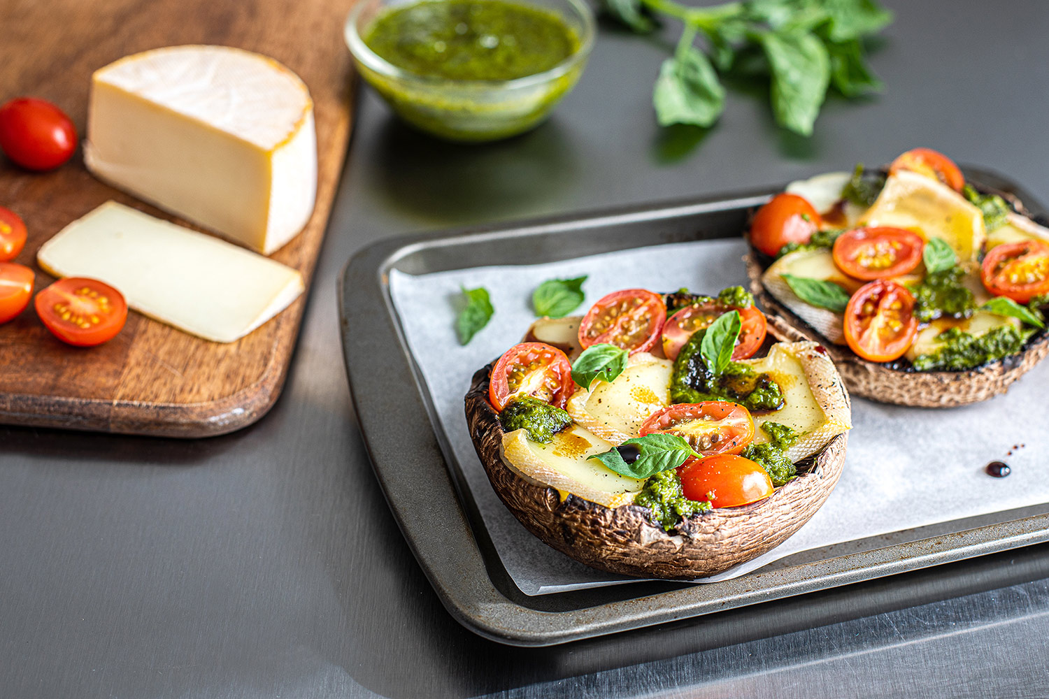 Caprese-style Portobello with melted OKA