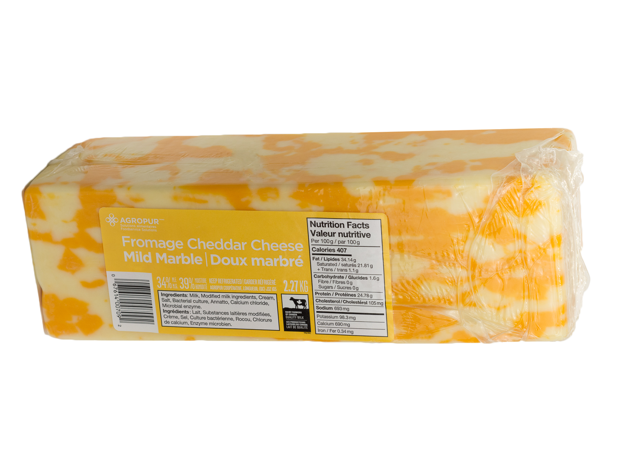 FROMAGE CHEDDAR DOUX MARBRÉ, 34%M.G. 39%HUM., 2X2.27KG