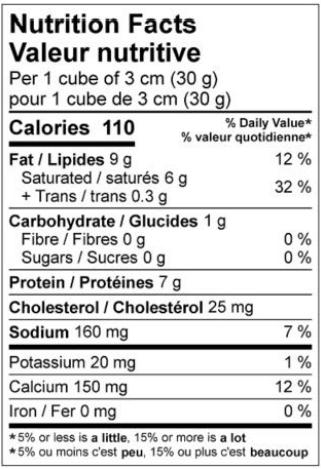 NUTRITION FACTS 300G BRICK CHEESE P.G.