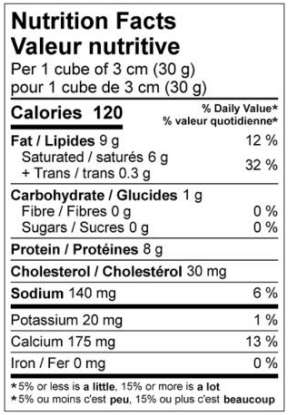 NUTRITION FACTS 300G CHEDDAR DOUX BLANC 31% M.G.