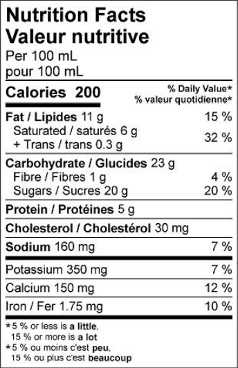  Nutritional Facts for AFS Ice Cream Mix Chocolate
