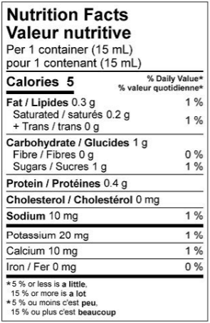 Nutritional Facts for 100x15ML NATREL LAIT SAC 2%