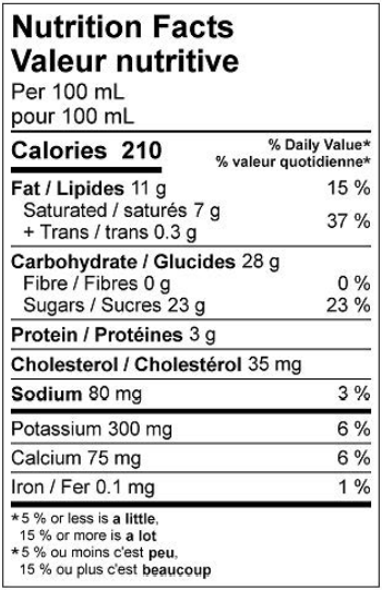  Nutritional Facts for Central Dairies Ice Cream Mix (10L)