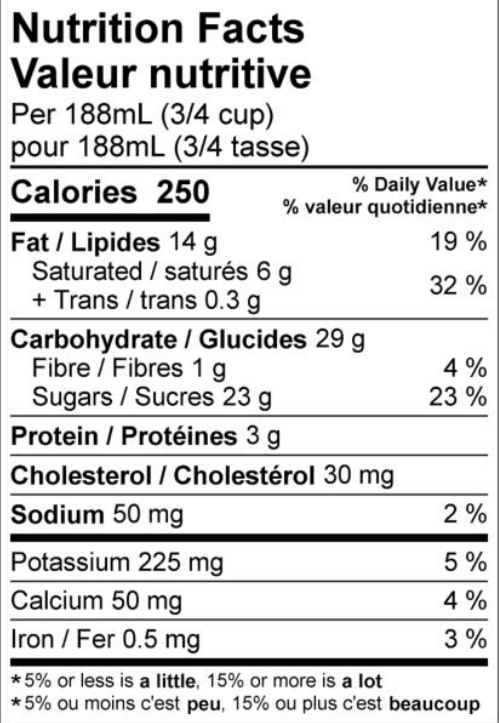 Nutritional facts for Island Farms Smores Please 1.65L