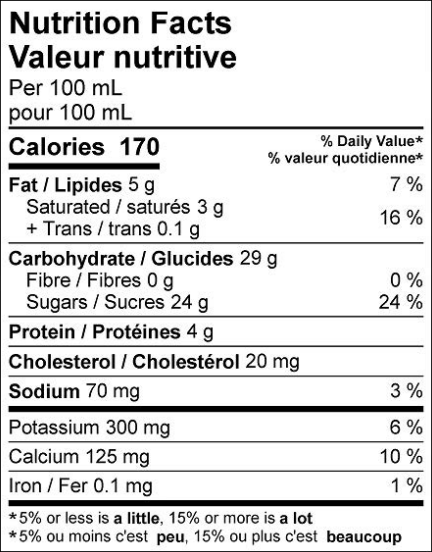  Nutritional Facts for AFS Ice Milk Mix Vanilla (10L)