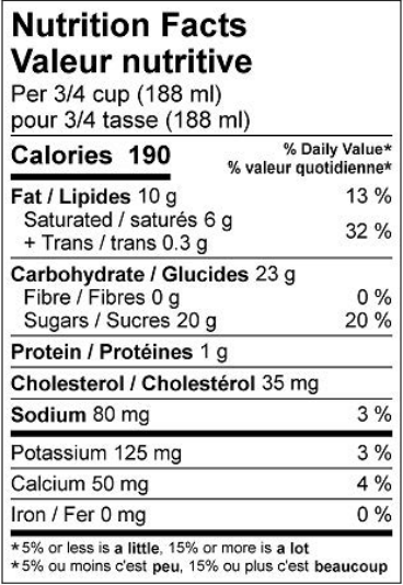  Nutritional Facts for 1.5L SCOTSBURN VANILLA 
