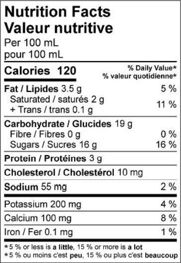  Nutritional Facts for AFS Milkshake Mix Vanilla (10L)