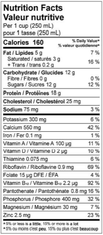  Nutritional Facts for Natrel Plus Vanilla 2% (2L)