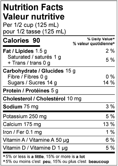  Nutritional Facts for Northumberland Light Eggnog 1% (1L)