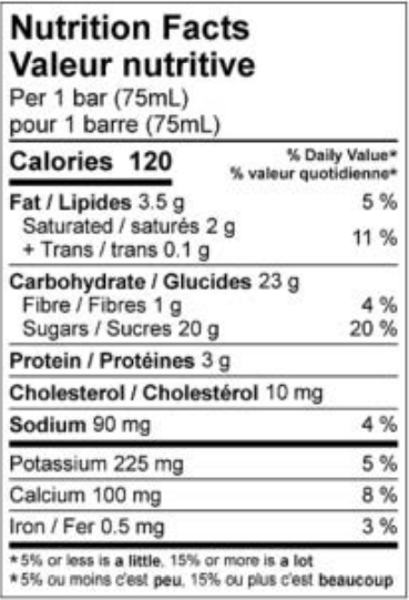  Nutritional Facts for Scotsburn Fudge Bar (12x75ml)