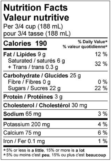  Nutritional Facts for Scotsburn Orange Cream (11.4L)