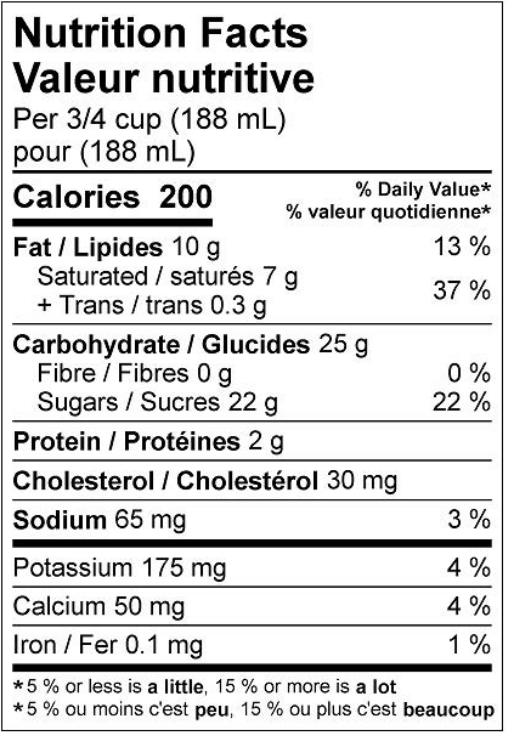  Nutritional Facts for Scotsburn Toffee Crunch (1.5L)