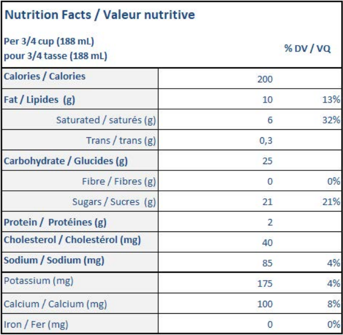  Nutritional Facts for Scotsburn Vanilla (1.5L)