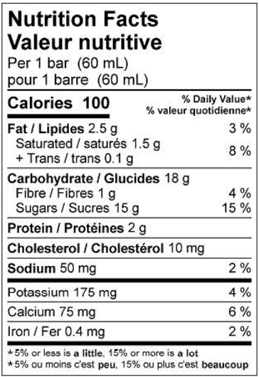  Nutritional Facts for Scotsburn Fudge Bar (12x60ml)