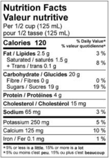  Nutritional Facts for Lucerne Light Eggnog 2% (1L)