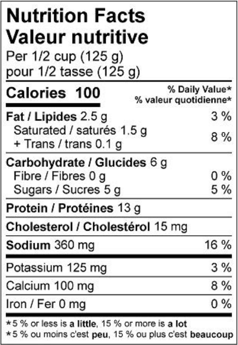  Nutritional Facts for Northumberland Cottage 2% (500g)