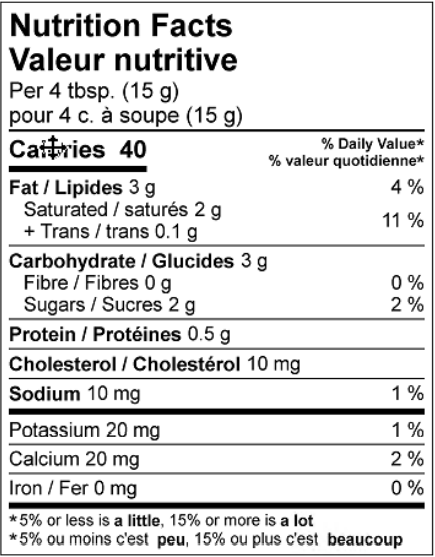  Nutritional Facts for Natrel Whipping Cream (400g)