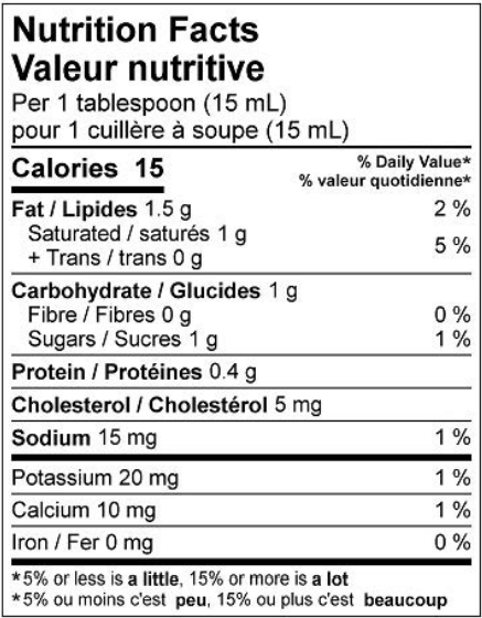  Nutritional Facts for 237ML COFFEE CREAM 10% QUEBON