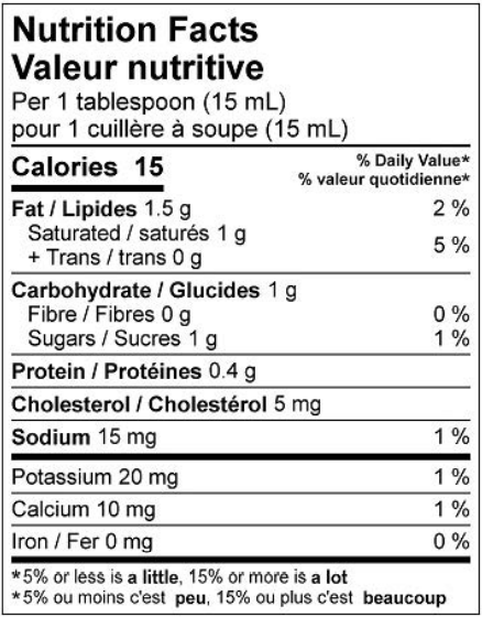  Nutritional Facts for Quebon Coffee Cream 10% (473ml)