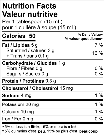  Nutritional Facts for 473ML CREAM COUNTRY 35% QUEBON