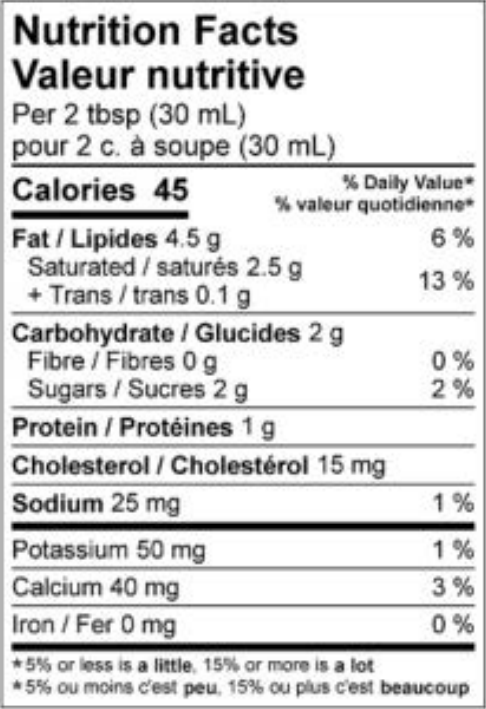  Nutritional Facts for Island Farms Crème Sure 14% (250ml)
