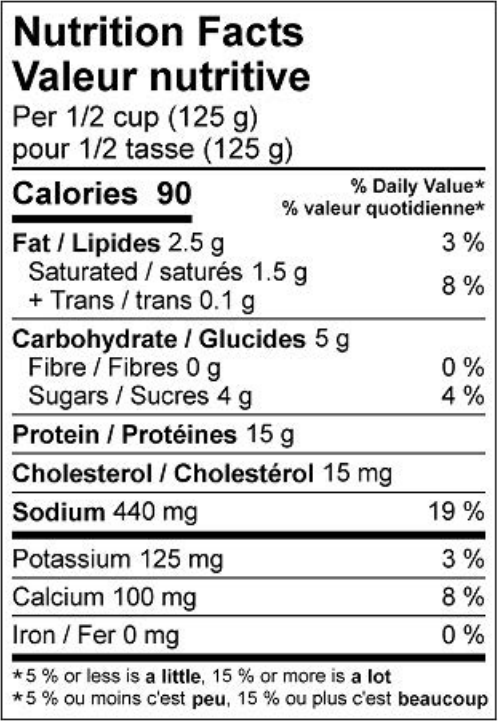  Nutritional Facts for 500G 2% COT.CHEESE ISLAND FARM