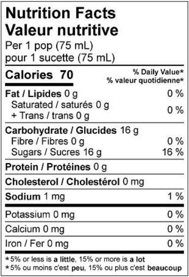  Nutritional Facts for Scotsburn Assorted Twin Ice Pops (12x75ml)