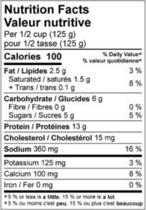  Nutritional Facts for Sealtest Cottage 2% (500g)