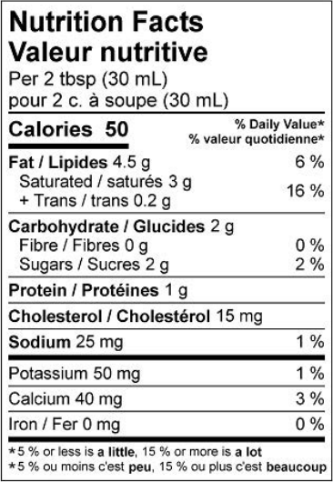  Nutritional Facts for Natrel Crème Sure 14% (2L)