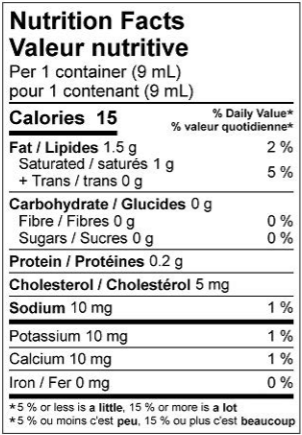 Nutritional Facts for Natrel Cream 18% (160x9ml)