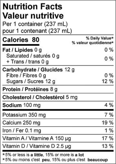  Nutritional Facts for Farmers Milk 0% (237ml)