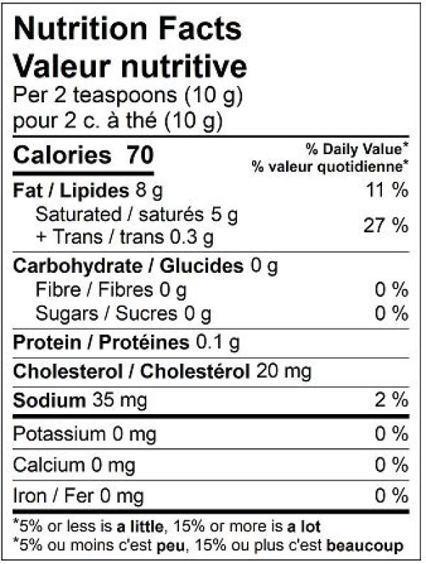 Nutritional Facts for 454G HALF-SALTED BUTTER NATREL