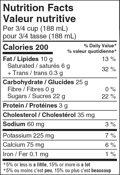 Valeur nutritive Scotsburn Creme Glacee Vanille Française