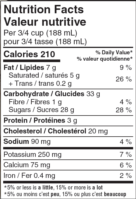 Nutrition Facts of Scotsburn Hoof Prints Ice Cream
