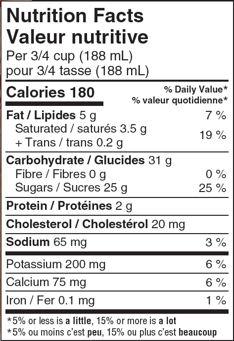 Nutrition Facts of Scotsburn Orange Pineapple Ice Cream