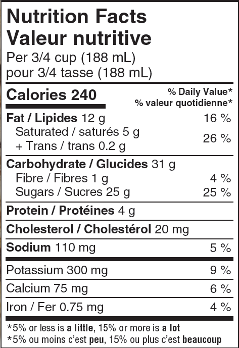 Valeur nutritive Scotsburn Creme Glacee Croquants au fudge et beurre d'arachides