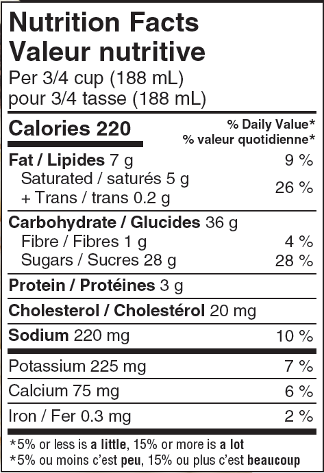 Valeur nutritive Scotsburn Creme Glacee Morceaux de biscuits et caramel salé