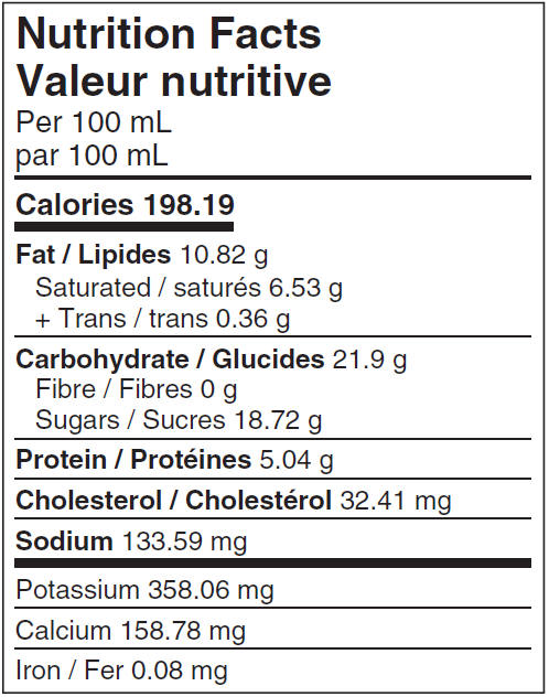 Nutritional Facts for 2L MÉLANGE À CRÈME GLACÉE VANILLE AFS