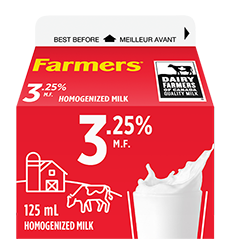 Lait homogénéisé contenant 3.25% de matières grasses et au moins 8.25% de solides non gras.