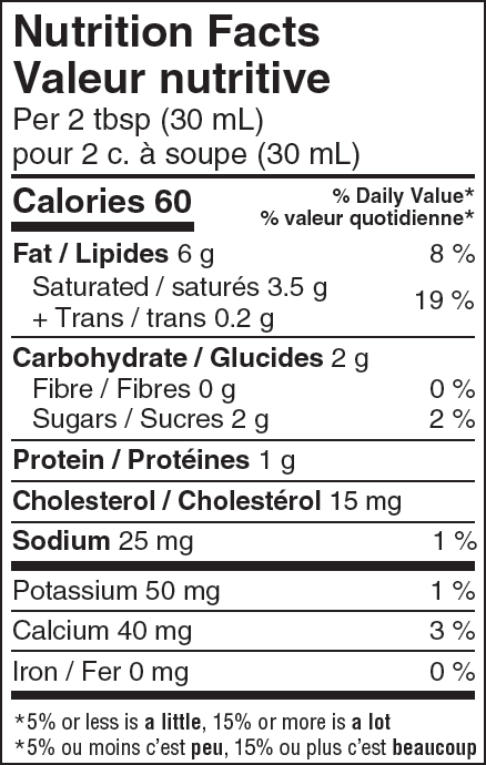 Nutritional Facts Farmers sour cream 500mL