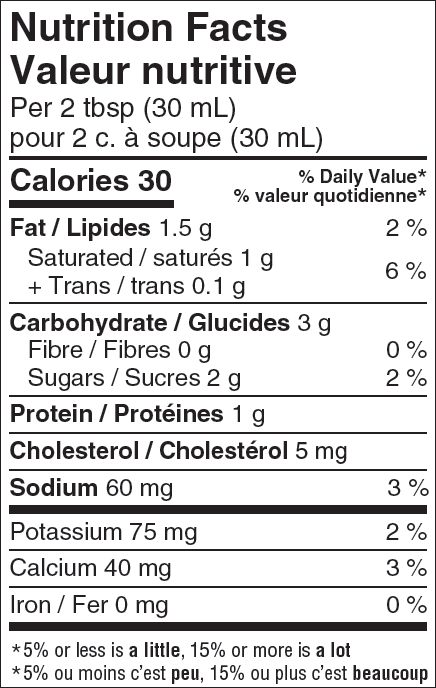Nutritional Facts Sour Cream 5% 500mL