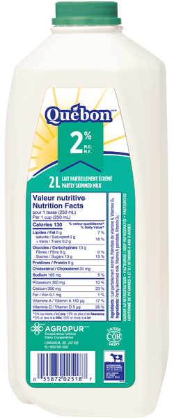 2L QUÉBON LAIT 2% PLASTIQUE