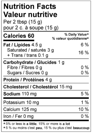  Nutritional Facts for FROMAGE AFFINE A PATE DURE TYPE PARMESAN RÂPÉ FIN,30%MG37%HUM,2X2.27KG