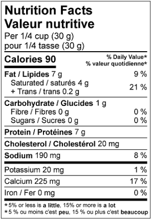  Nutritional Facts for 2.5 KG PIZZA MOZZA 20% RÂPÉ