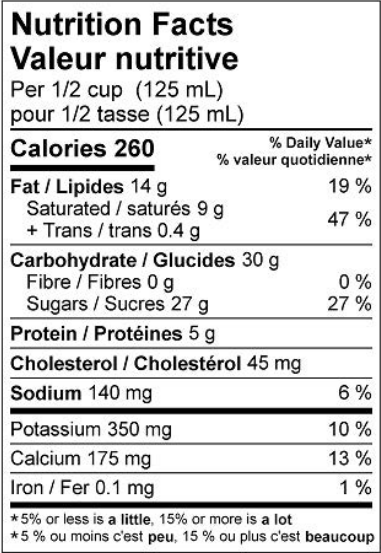Nutritional Facts for 2L MÉLANGE À CRÈME GLACÉE VANILLE AFS
