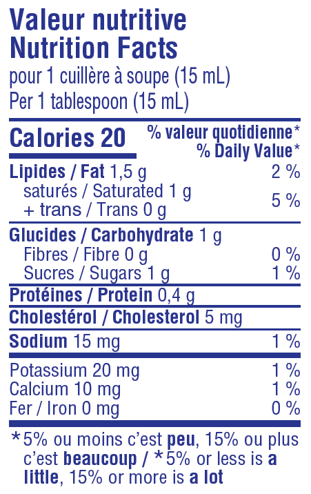  Nutritional Facts for Quebon Cream 10% (237ml)